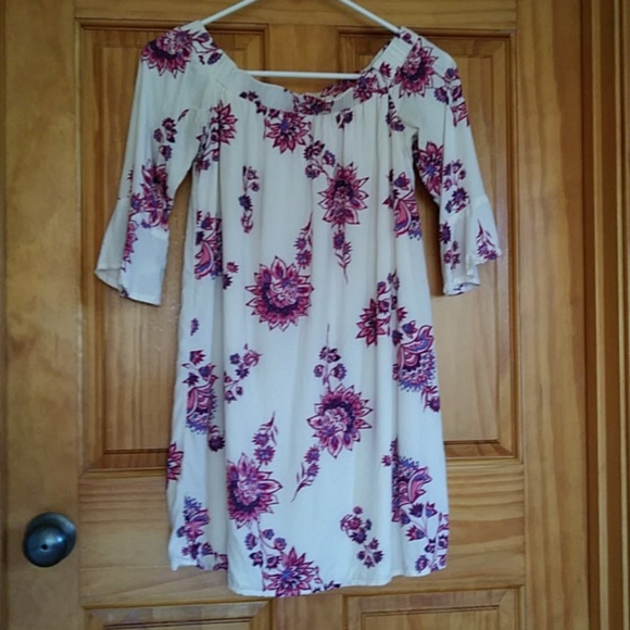 Old Navy Off the Shoulder Lined Floral Bell Sleeve Tunic Top /Mini Dress XS - Picture 1 of 12